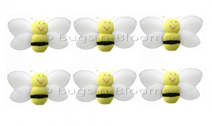 2"" Yellow Mini Smiling Bumble Bees 6pc set - nylon hanging ceiling wall nursery bedroom decor decor