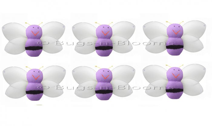2"" Purple Mini Smiling Bumble Bees 6pc set - nylon hanging ceiling wall nursery bedroom decor decor