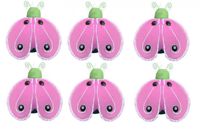 2"" Green Pink Mini Shimmer Ladybugs 6pc set - nylon hanging ceiling wall nursery bedroom decor deco