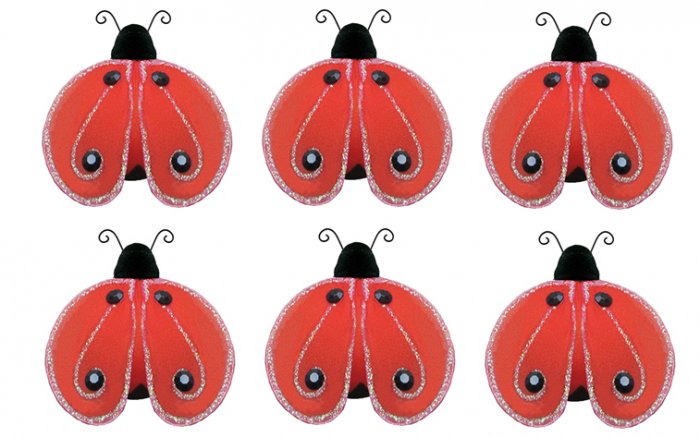2"" Red Black Mini Shimmer Ladybugs 6pc set - nylon hanging ceiling wall nursery bedroom decor decor