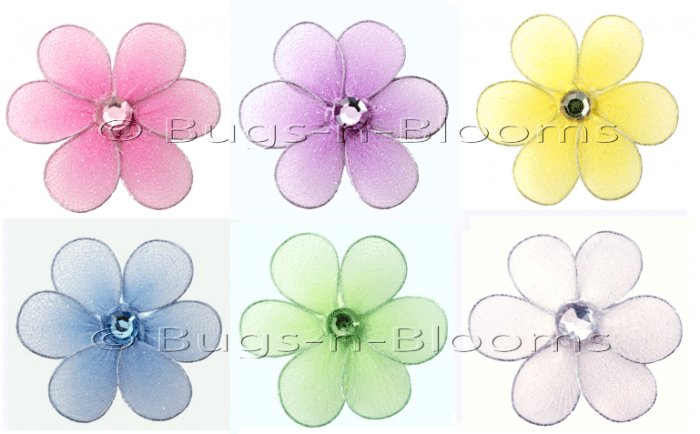 2"" Assorted Mini Daisy Flower Daisies Flowers 6pc set - nylon hanging ceiling wall nursery bedroom