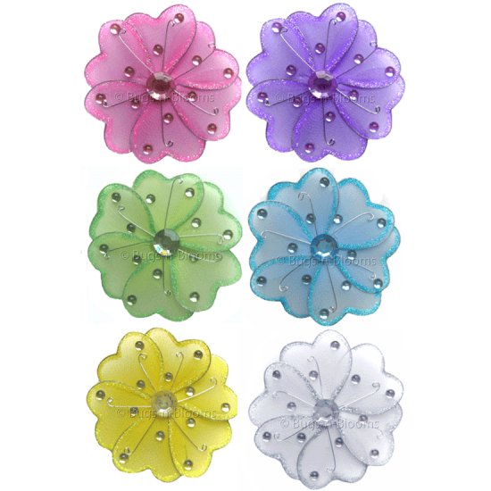 4"" Assorted Mini Wire Daisy Flower Daisies Flowers 6pc set - nylon hanging ceiling wall nursery bed
