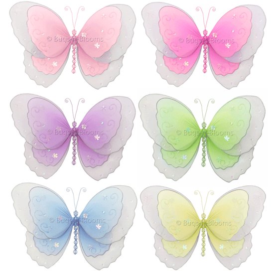 10"" Lot Multi-Layered Butterflies 6 piece Set butterfly - nylon hanging ceiling wall nursery bedro
