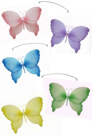 24"" Pink Purple Yellow Blue Green Crystal Butterfly Mobile - nylon hanging ceiling wall nursery bed
