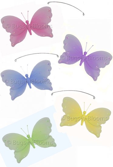 24"" Pink Purple Yellow Blue Green Jewel Butterfly Mobile - nylon hanging ceiling wall nursery bedro