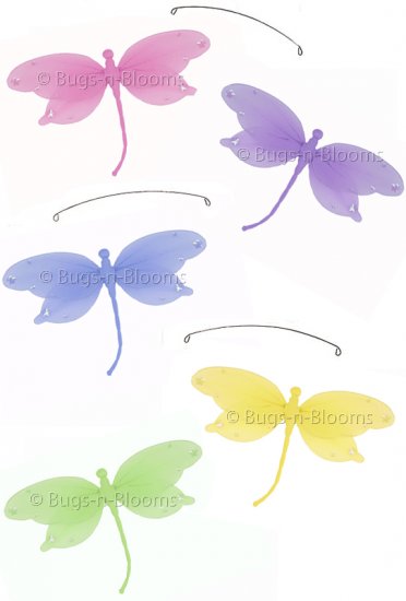 24"" Pink Purple Yellow Blue Green Jewel Dragonfly Mobile - nylon hanging ceiling wall nursery bedro