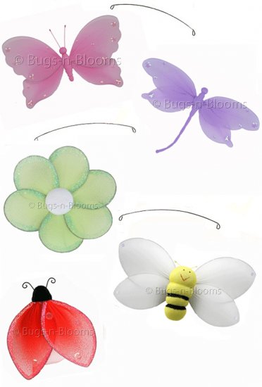 24"" Jewel Butterfly Dragonfly Ladybug Flower Bee Mobile - nylon hanging ceiling wall nursery bedroo