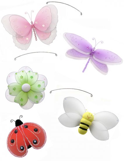 24"" Multi Layered Butterfly Dragonfly Ladybug Flower Bee Mobile - nylon hanging ceiling wall nurser
