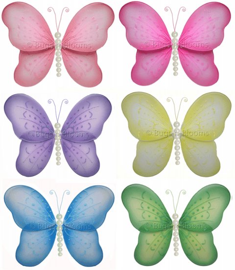 10"" Lot Pearl Butterflies 6 piece Set butterfly - nylon hanging ceiling wall nursery bedroom decor