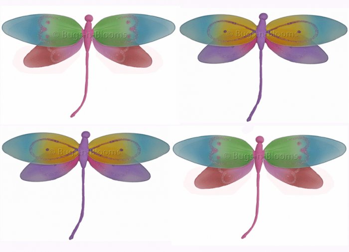 10"" Lot Rainbow Pink Purple Dragonflies 4 piece Set dragonfly - nylon hanging ceiling wall nursery