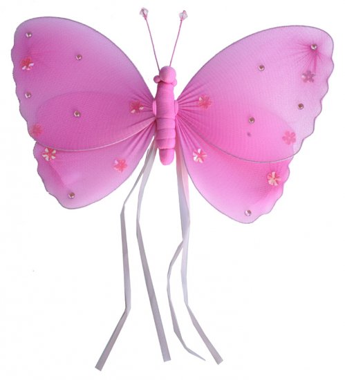 10"" Dark Pink (Fuschia) Ribbons Butterfly - nylon hanging ceiling wall nursery bedroom decor decora