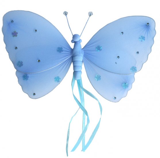 5"" Blue Ribbons Butterfly - nylon hanging ceiling wall nursery bedroom decor decoration decorations