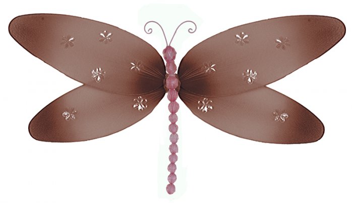 10"" Brown Pink Sparkle Dragonfly - nylon hanging ceiling wall nursery bedroom decor decoration deco
