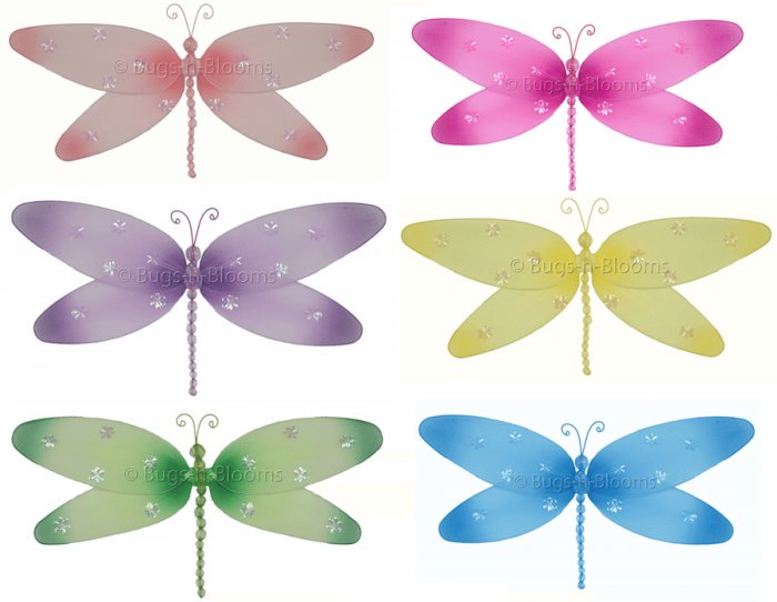 10"" Lot Sparkle Dragonflies 6 piece Set dragonfly - nylon hanging ceiling wall nursery bedroom dec
