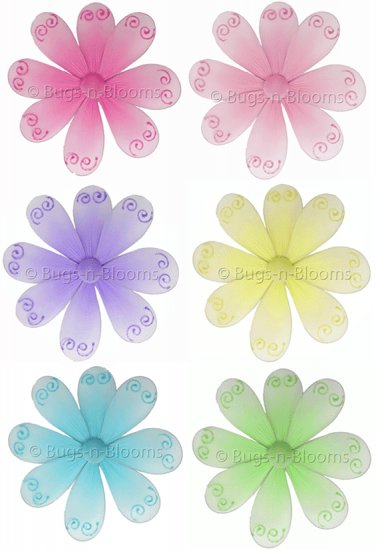 6"" Lot Swirl Glitter Daisy Flowers 6 piece Set Daisies Flower - nylon hanging ceiling wall nursery