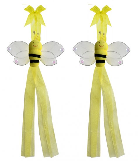 Yellow Smiling Bumble Bee Curtain Tieback Pair / Set - holder tiebacks tie backs nursery bedroom dec