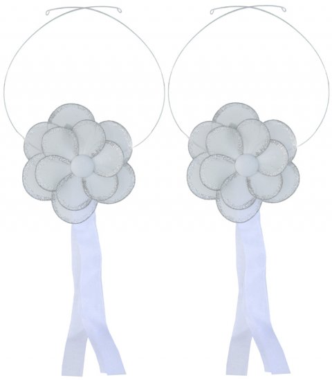 White Glitter Daisy Flower Curtain Tieback Pair / Set - holder tiebacks tie backs nursery bedroom de