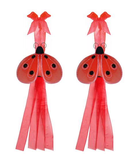 Red Shimmer Ladybug Curtain Tieback Pair / Set - holder tiebacks tie backs nursery bedroom decor dec