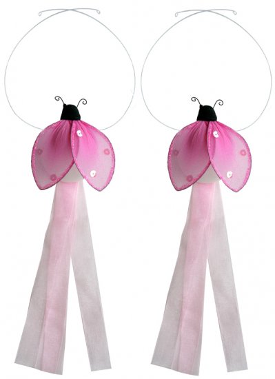 Pink Glitter Ladybug Curtain Tieback Pair / Set - holder tiebacks tie backs nursery bedroom decor de