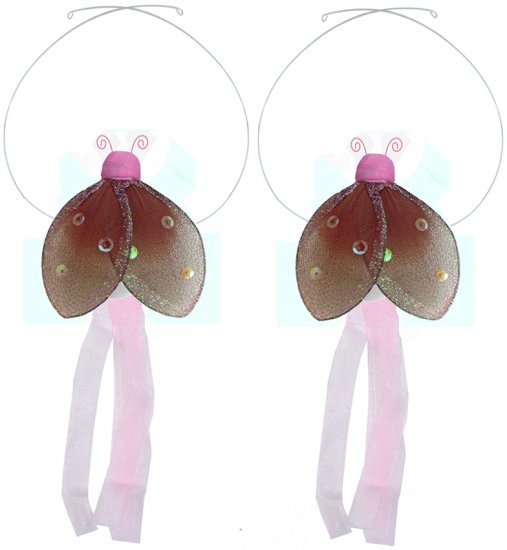 Brown Pink Glitter Ladybug Curtain Tieback Pair / Set - holder tiebacks tie backs nursery bedroom de