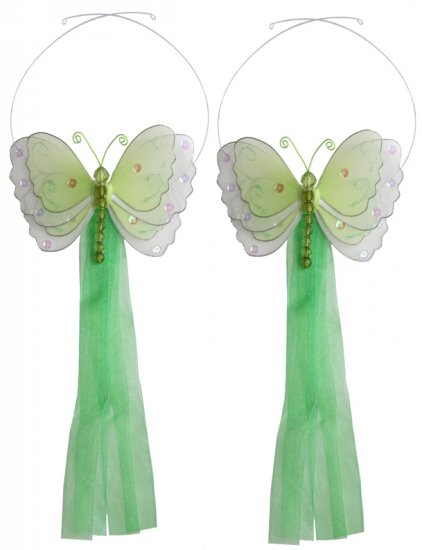 Green Multi-Layered Butterfly Curtain Tieback Pair / Set - holder tiebacks tie backs nursery bedroom