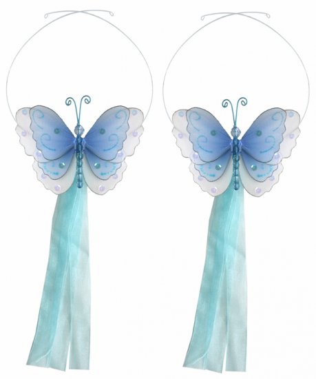 Blue Multi-Layered Butterfly Curtain Tieback Pair / Set - holder tiebacks tie backs nursery bedroom