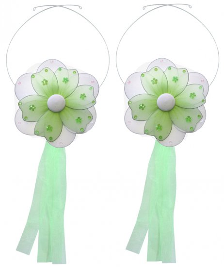 Green Multi Layered Daisy Flower Curtain Tieback Pair / Set - holder tiebacks tie backs nursery bedr