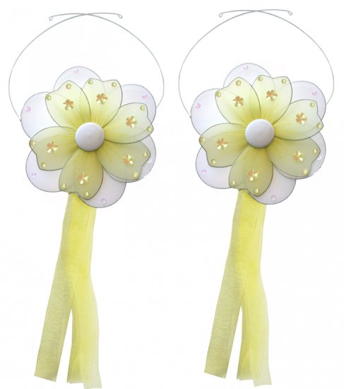 Yellow Multi Layered Daisy Flower Curtain Tieback Pair / Set - holder tiebacks tie backs nursery bed