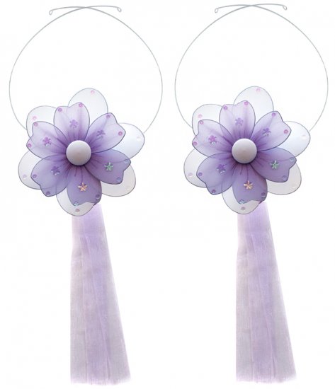 Purple Multi Layered Daisy Flower Curtain Tieback Pair / Set - holder tiebacks tie backs nursery bed