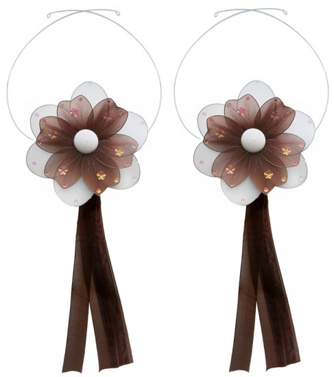 Brown Multi Layered Daisy Flower Curtain Tieback Pair / Set - holder tiebacks tie backs nursery bedr