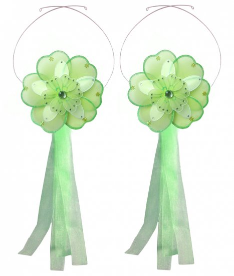 Green White Triple Layered Daisy Flower Curtain Tieback Pair / Set - holder tiebacks tie backs nurse