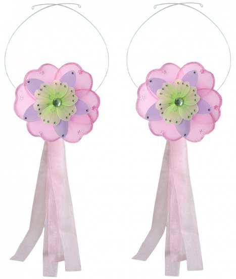 Pink Purple Green Triple Layered Daisy Flower Curtain Tieback Pair / Set - holder tiebacks tie backs