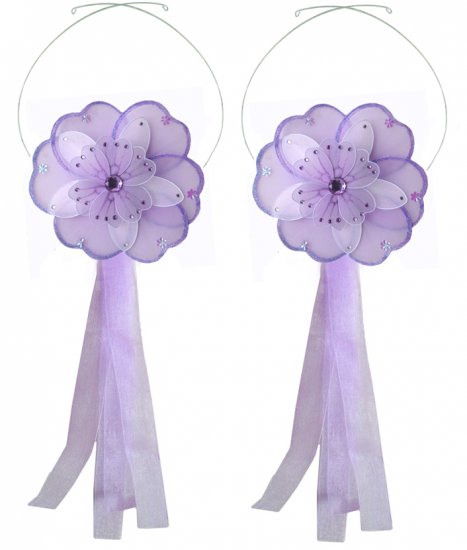Purple White Triple Layered Daisy Flower Curtain Tieback Pair / Set - holder tiebacks tie backs nurs
