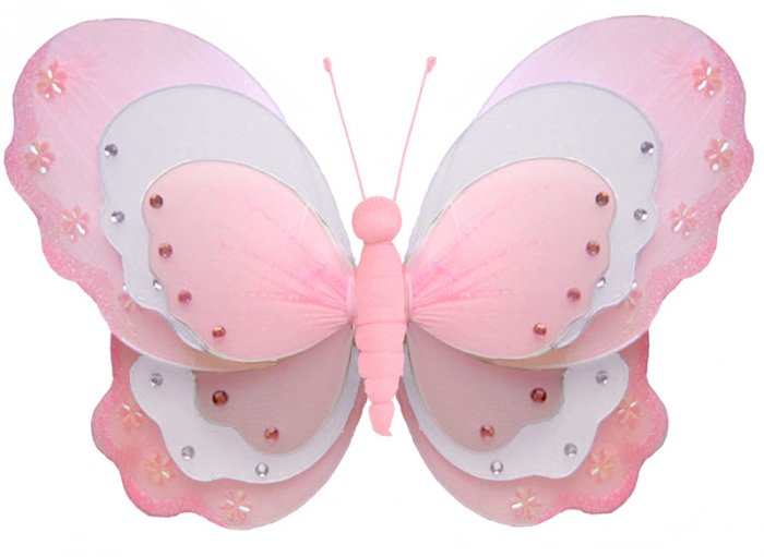 7"" Pink & White Triple Layered Butterfly - nylon hanging ceiling wall nursery bedroom decor decorat