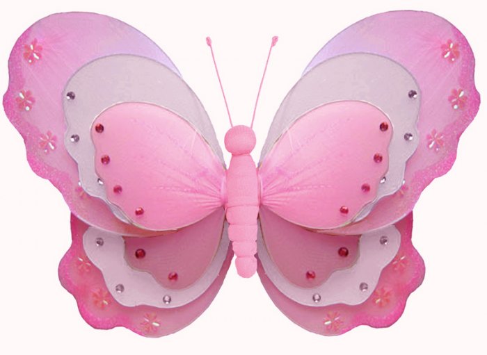 7"" Dark Pink (Fuschia) & White Triple Layered Butterfly - nylon hanging ceiling wall nursery bedroo