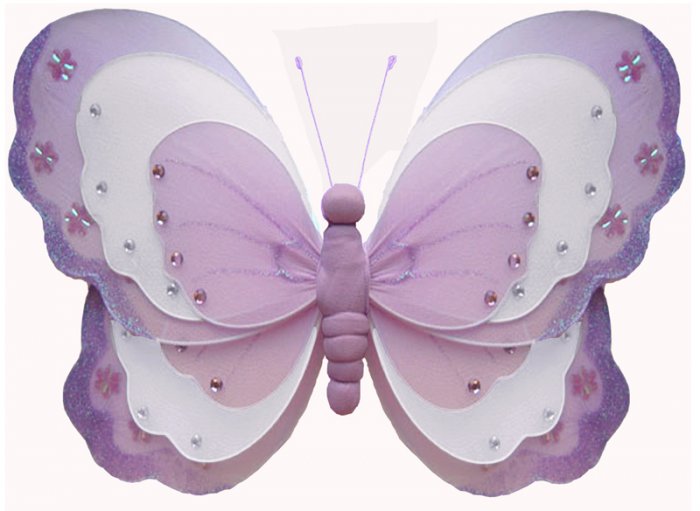 10"" Purple & White Triple Layered Butterfly - nylon hanging ceiling wall nursery bedroom decor deco