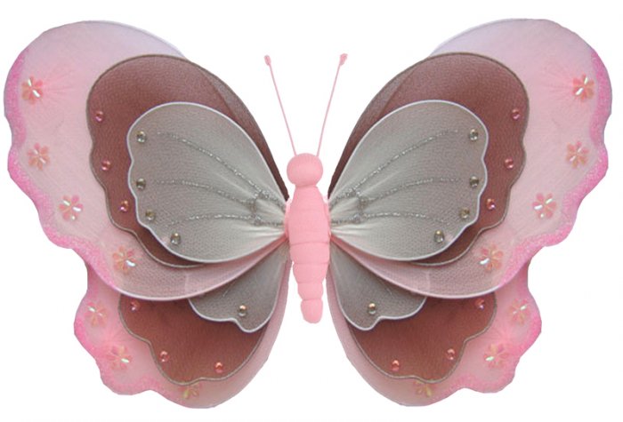 10"" Pink, Brown & White Triple Layered Butterfly - nylon hanging ceiling wall nursery bedroom decor