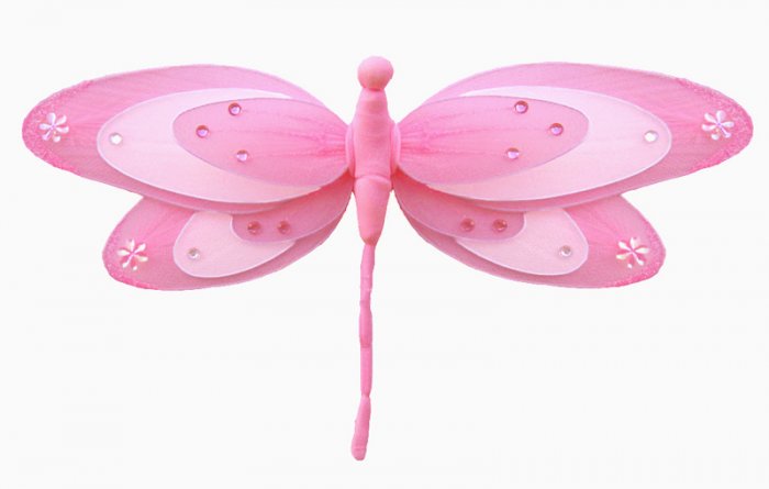 13"" Dark Pink (Fuschia) & White Triple Layered Dragonfly - nylon hanging ceiling wall nursery bedro
