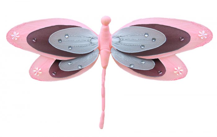 13"" Pink, Brown & White Triple Layered Dragonfly - nylon hanging ceiling wall nursery bedroom decor