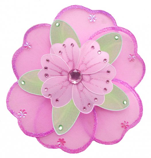 6"" Dark Pink (Fuschia), Green & Pink Triple Layered Daisy Flower - nylon hanging ceiling wall nurse