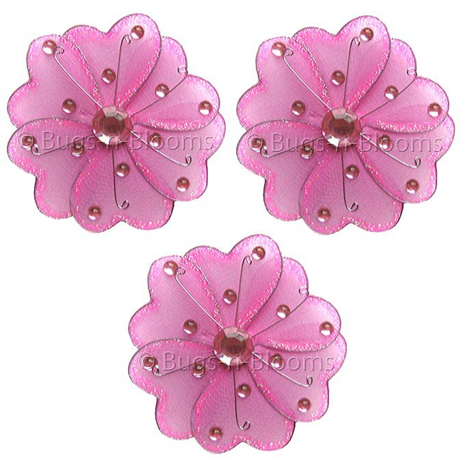 3"" Dark Pink (Fuschia) Mini Wire Bead Dragonfly Dragonflies 3pc set - nylon hanging ceiling wall nu