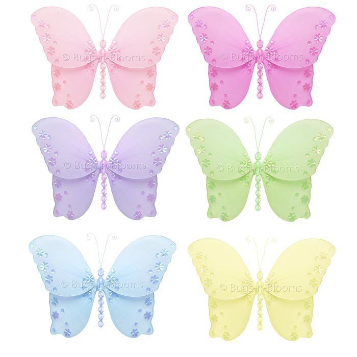13" Lot Twinkle Butterflies 6 piece Set butterfly (Pink, Dark Pink (Fuschia), Purple, Yellow, Blue,