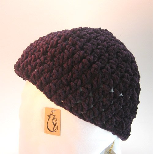 Purple Suede Crocheted Hat