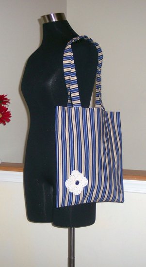 Magazine Tote in Cream and Blue Stripes