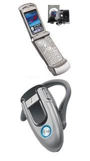 Motorola V3 Razr Silver (Unlocked) + Motorola Bluetooth Headset H500 Combo