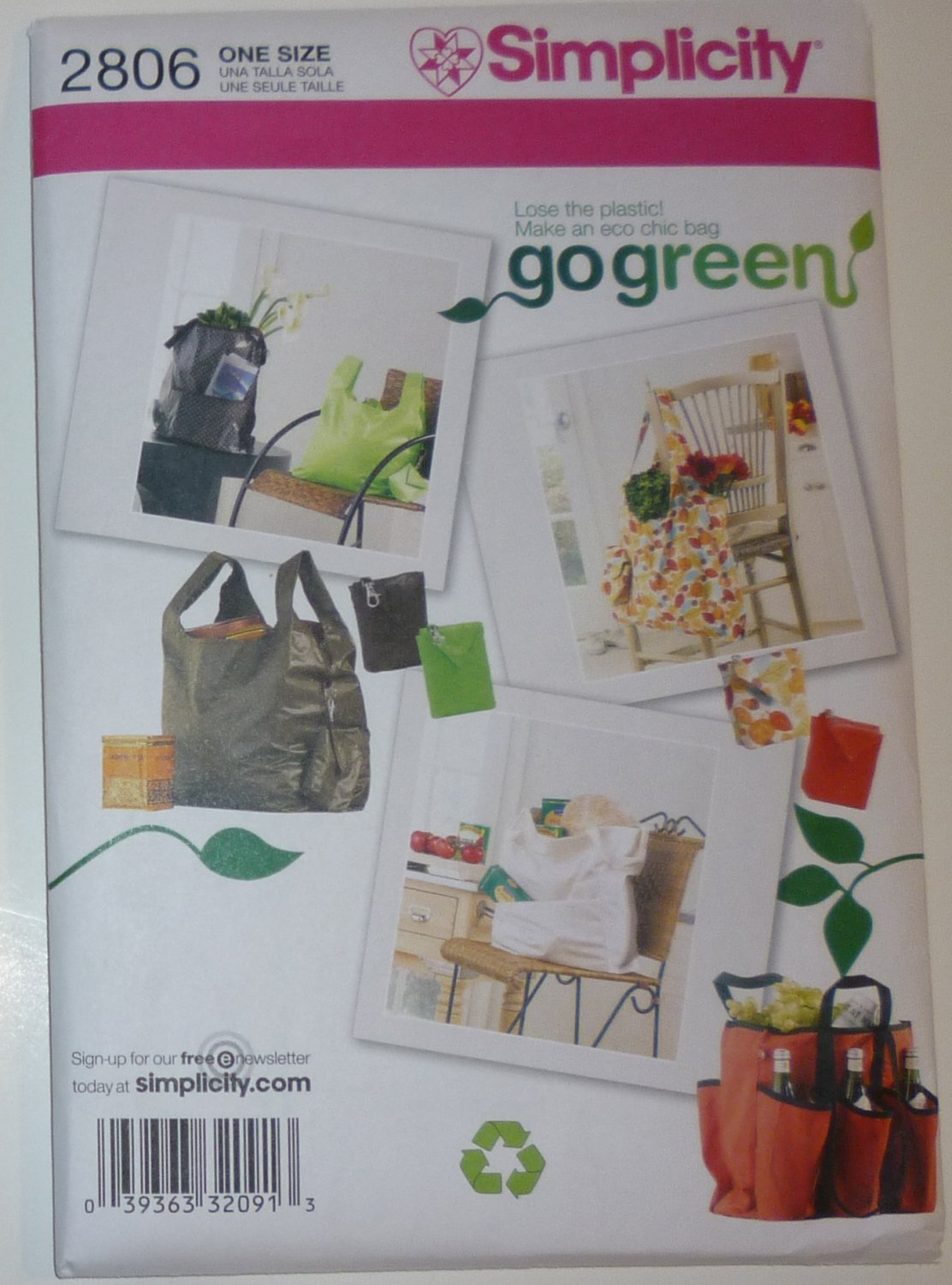SEWING PATTERN - Shopping Bags Go Green Collection - # 2806