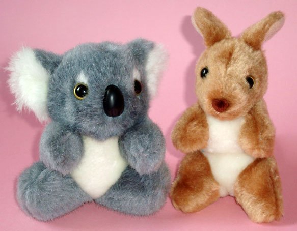 Koala & Kangaroo Plush Toys (2) ~ 5" high, Post from Australia