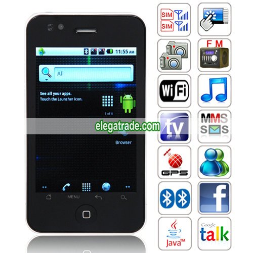 HiPhone ZOHO A738 Quad Band Dual Cameras WIFI Color TV Bluetooth Java GPS Android 2.2 OS Phone
