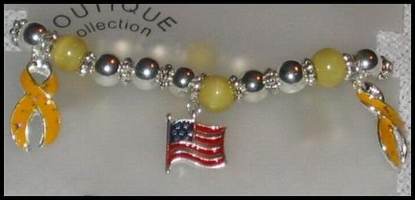 Support Our Troops in Iraq Patriotic American Flag & Yelllow Ribbon Charm Bracelet J12