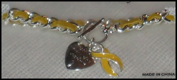 Support Our Troops in Iraq Patriotic Yellow Ribbon & Heart Charms Toggle Bracelet J52